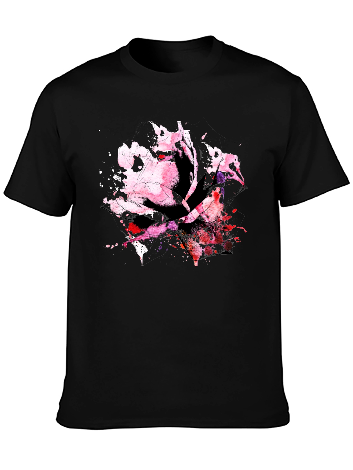 Rose Watercolor Black T-Shirt