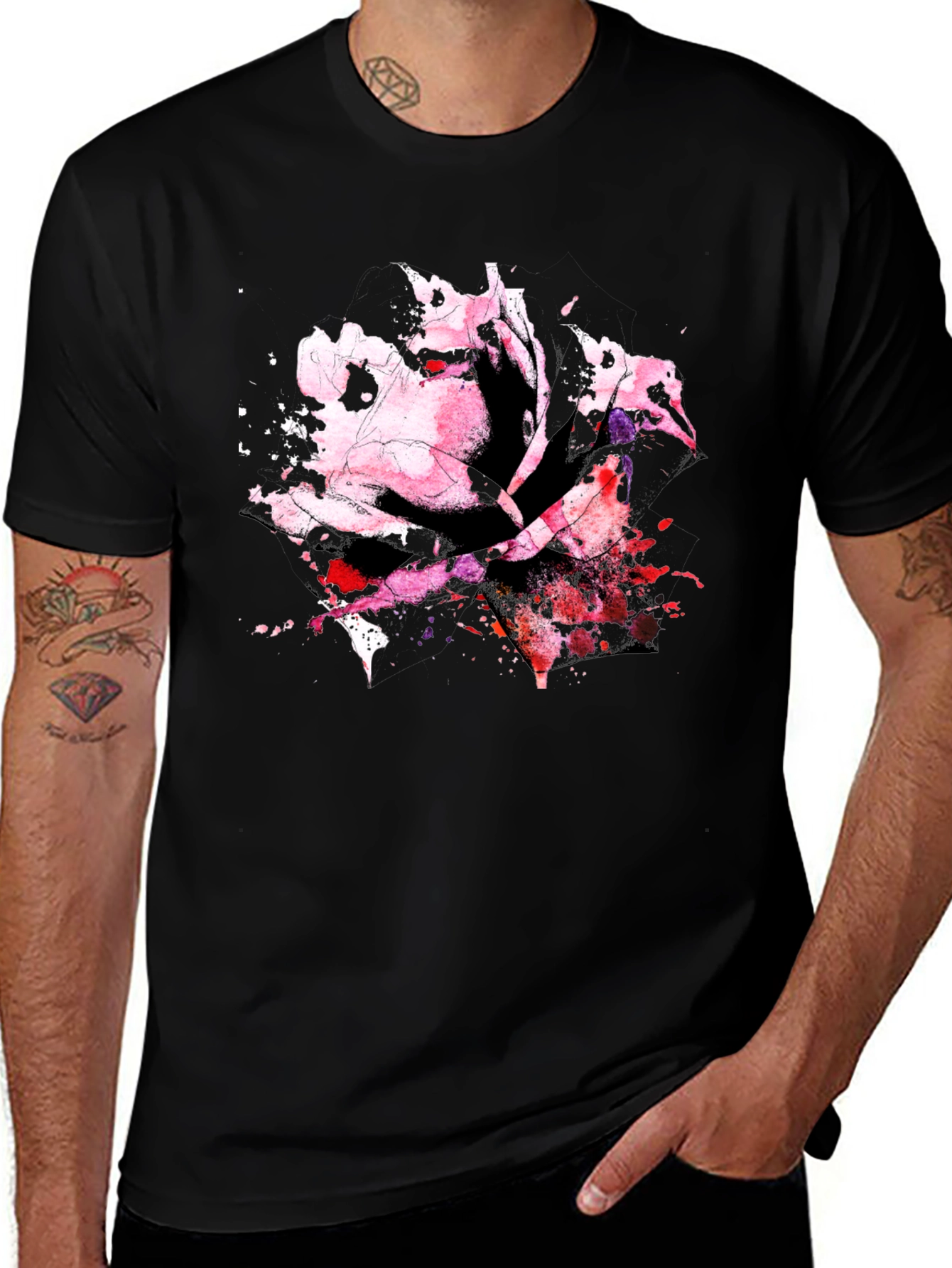 Rose Watercolor Black T-Shirt