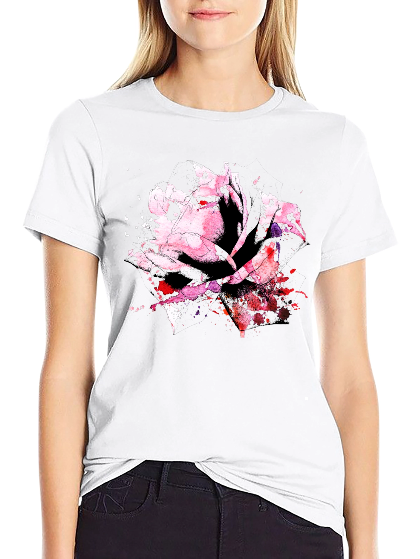 Rose Watercolor Black T-Shirt