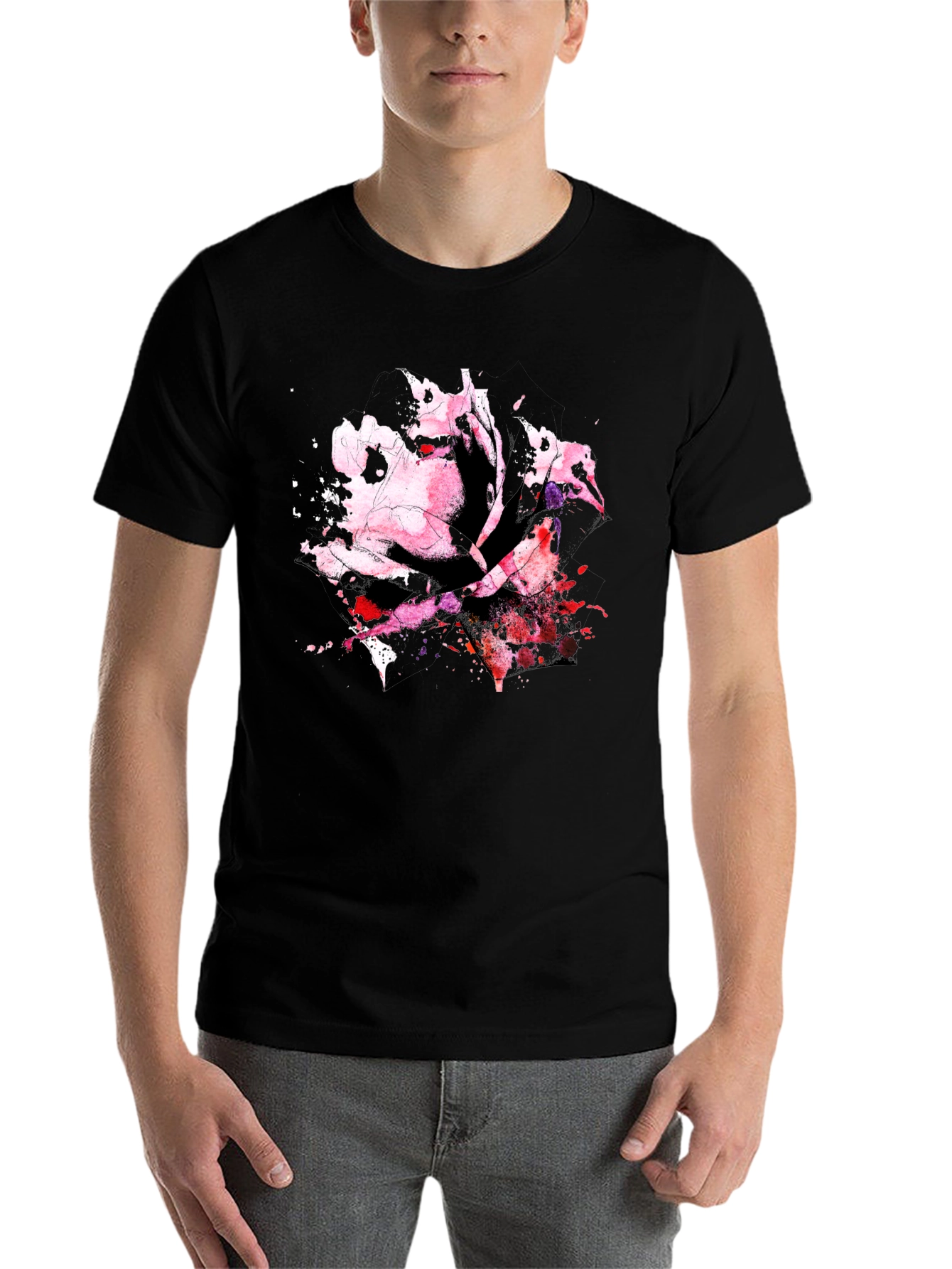 Rose Watercolor Black T-Shirt