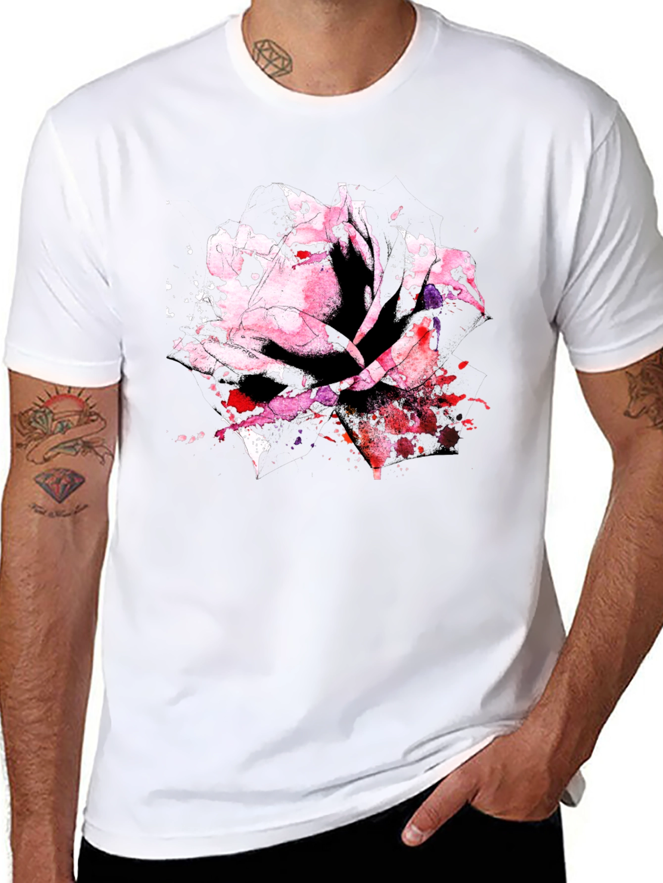 Rose Watercolor Black T-Shirt